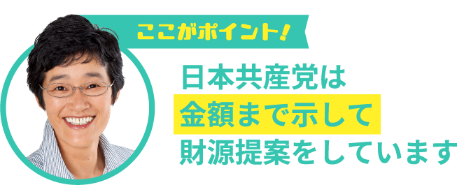 ここがポイント!日本共産党は金額まで示して財源提案をしています